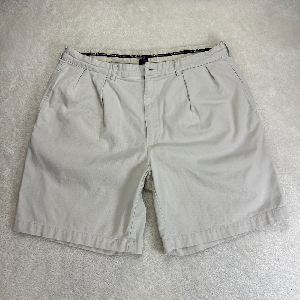 Vintage Polo Ralph Lauren Chino Shorts Mens 38 Beige Pleated Classic Preppy READ